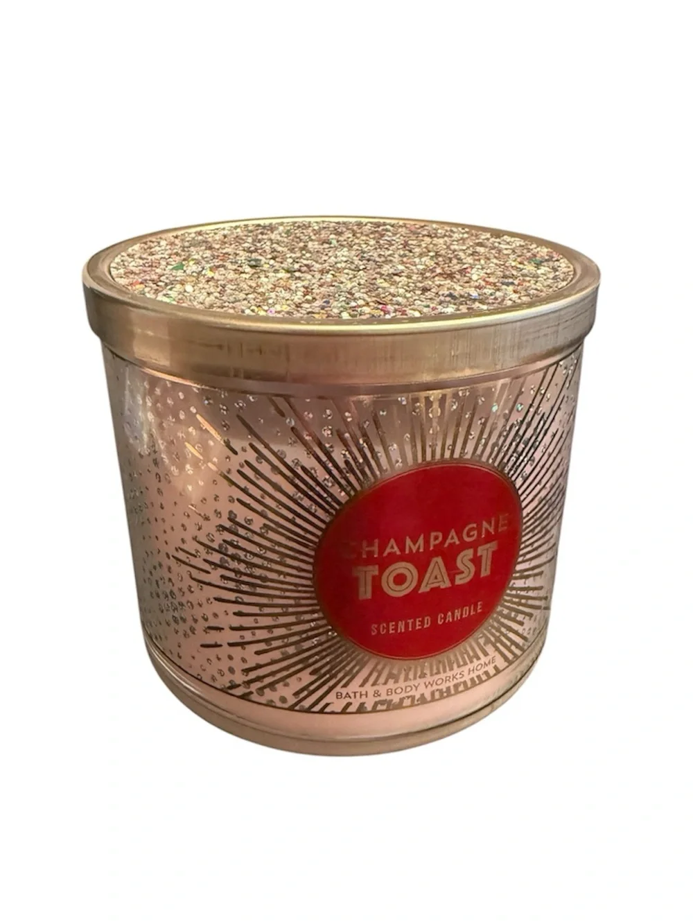 Bath & Body Works 3-Wick Candle Champagne Toast Glitter Lid Home Candle Unused